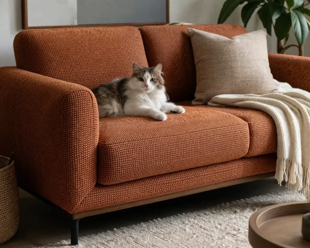 Comfortabele, slijtvaste bank met zachte stof, ideaal voor een huis met katten.
