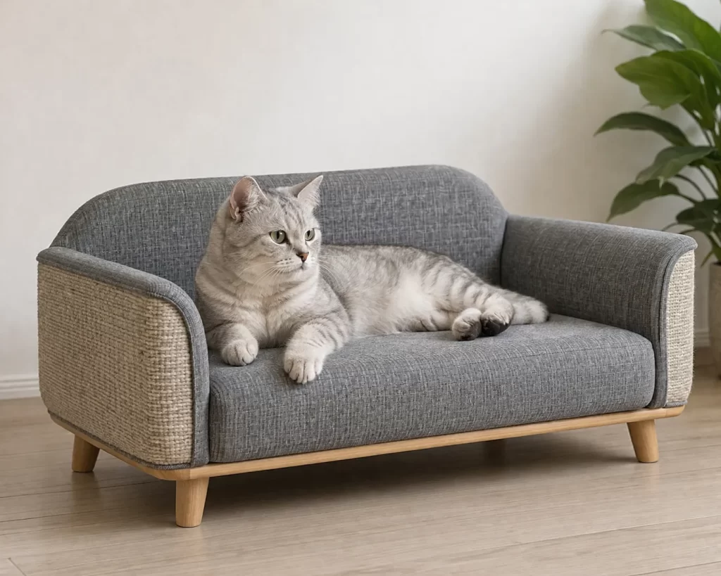 Stevige kattenbank met slijtvaste stof en modern design.