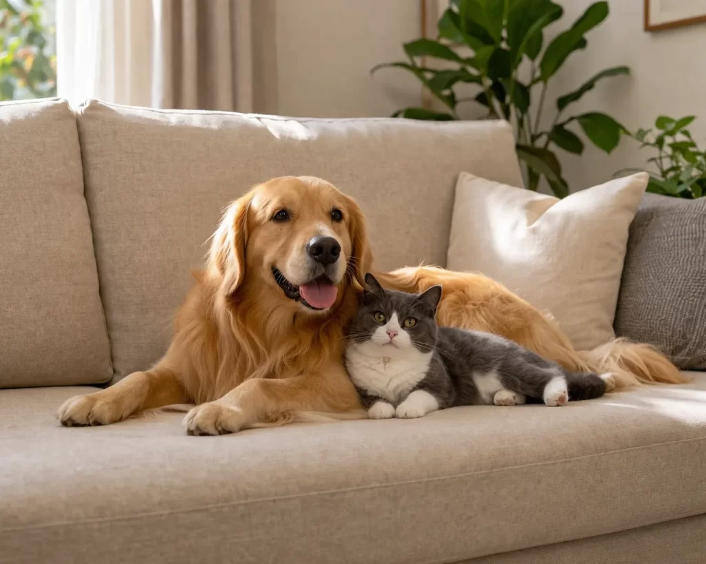 Slijtvaste, huisdiervriendelijke bankstof die haren minder vasthoudt en makkelijk schoon te maken is.