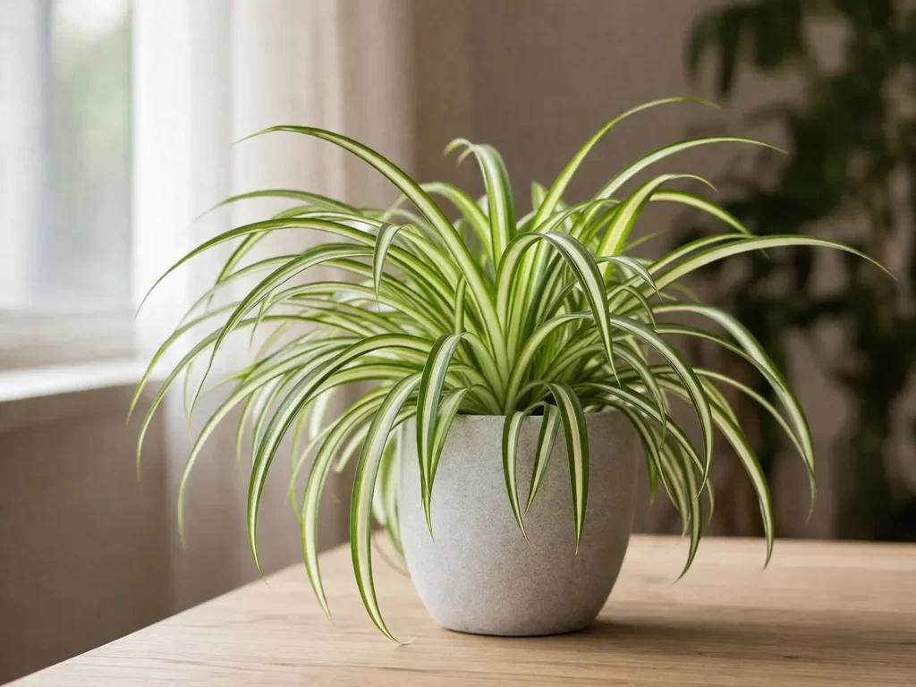 Katvriendelijke kamerplant met lange, groen-witte bladeren. Makkelijk te verzorgen en ideaal voor in huis.